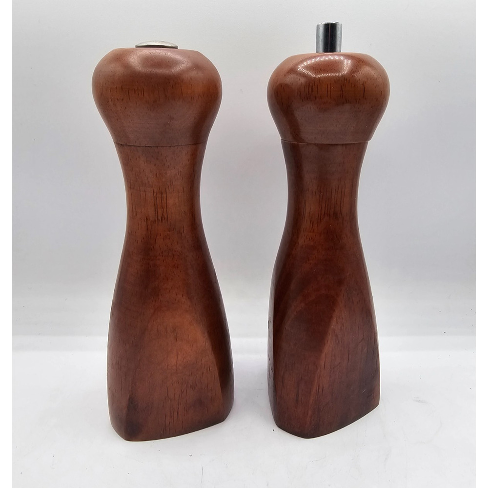Mr. Dudley Wooden Salt and Pepper Mill Set 1970’s Triangle 8” Tall
